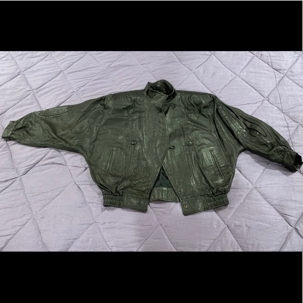 Leather bomber jacket dolman sleeve - Picture 13 of 16
